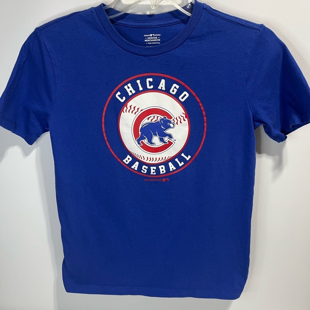 Cubs Chicago Baseball Kids Blue Graphic Short Sleeve Tee Boys Size 14